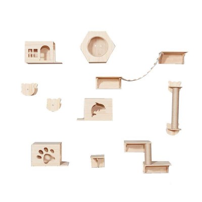 2020 Cat wall furniture with multiple functions and accessories house wholesale cat scratcher wooden cat toys climbing